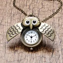 Мода Винтаж бронза милый сова Цепочки и ожерелья подвеска кварц стимпанк карманные часы цепи подарок для Для мужчин Для женщин