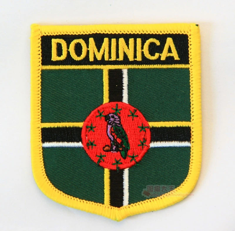 

LOTS 5PCS Dominica Shiled Shape National Flag embroidered Tactical patch Badge Iron on Sew on / HOOK backing 7 x 6cm