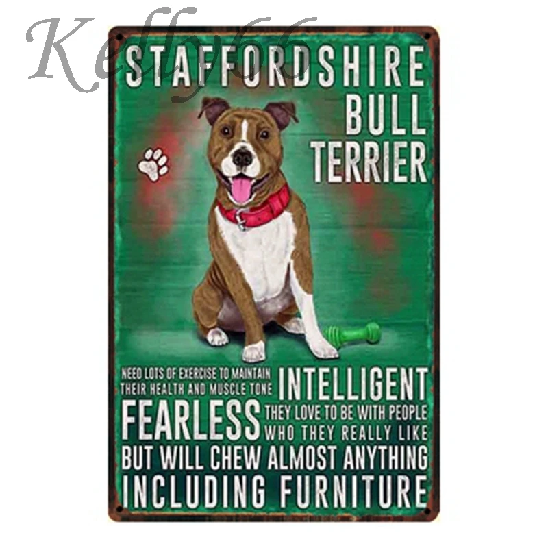 

[ Kelly66 ] Bull Terrier Painting Decor Tin Sign Wall Pet Store Craft Gift Wall Art 20*30 CM Size y-1154