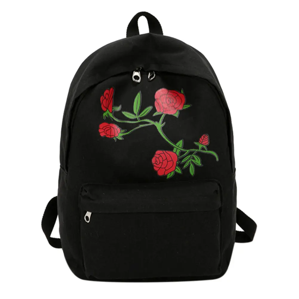 2017 Embroidery Rose Women Backpacks Preppy Chic Canvas Lady Backpack