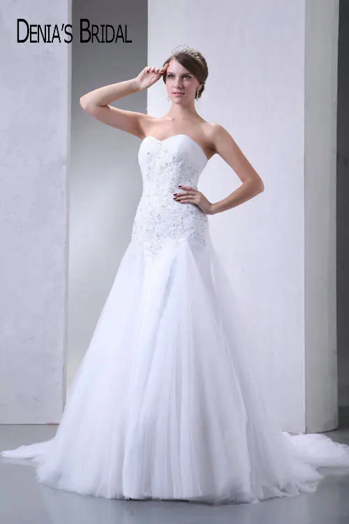 2017 Real Photos Sweetheart A Line font b Wedding b font Dresses Pleats Appliques Floor Length