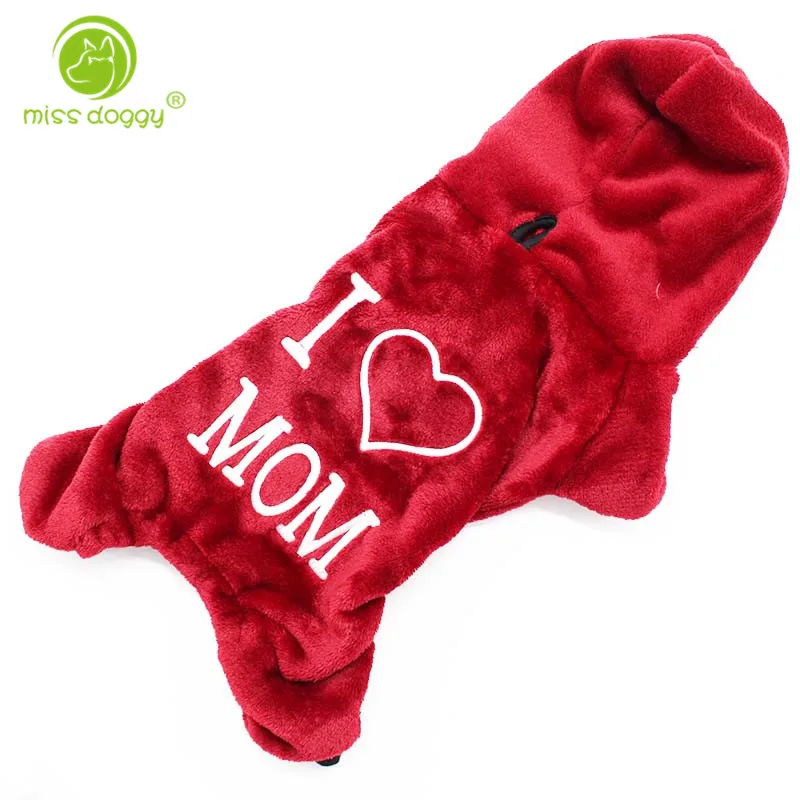 

New Dog Clothes Flannel Hooded Jumpsuits & Rompers I LOVE MOM Words Costumes Warm Soft Autumn Winter Pets Dogs Supplies 10E