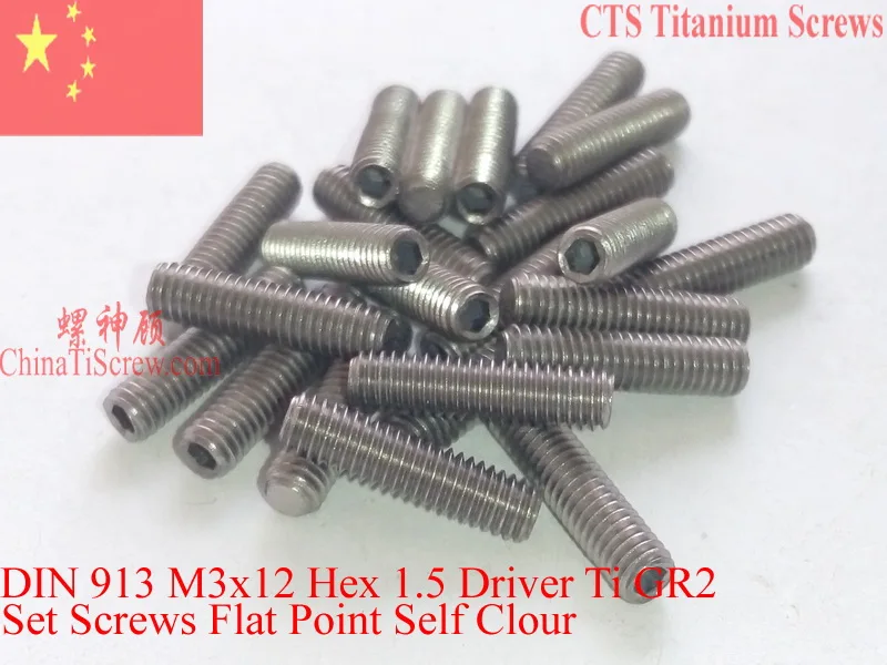 Titanium Set Screws M3x12 DIN 913 Flat Point 50 pcs Ti GR2in Screws
