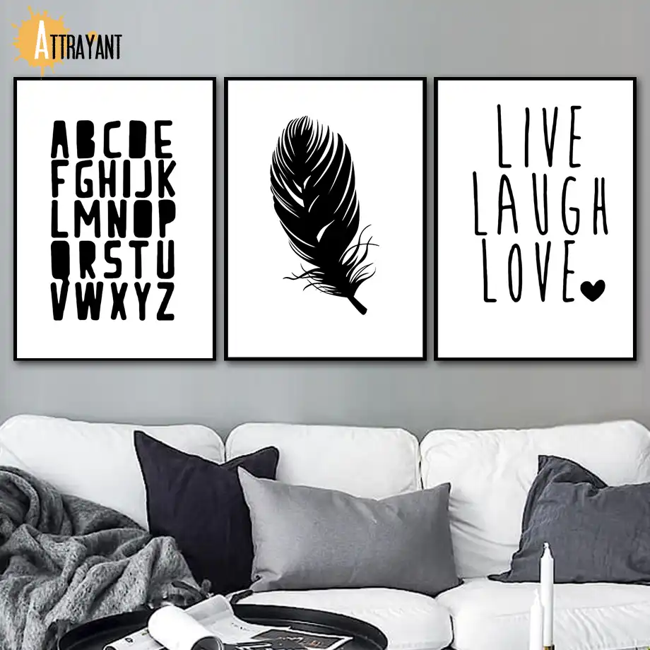 Alphabet Feather Quotes Love Wall Art Canvas Painting Nordic
