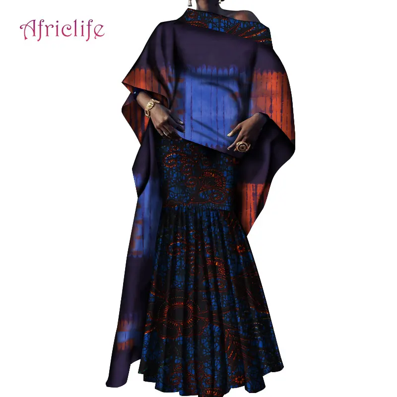 Африканский принт, Длинный топ и юбки, наборы для женщин, Базен Riche, традиционная африканская Женская одежда, 2 предмета, комплекты юбок, WY4192