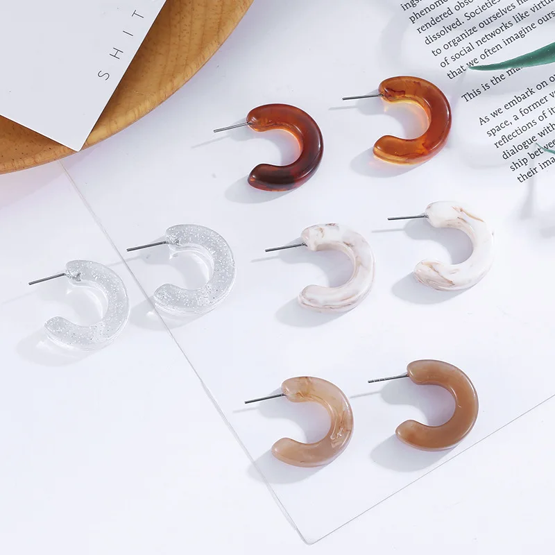 

2019 New Geometric Round Caramel Color Acrylic Statement Hoop Earrings Acetic Acid Resin Earring Brincos Jewelry Hoop Earrings