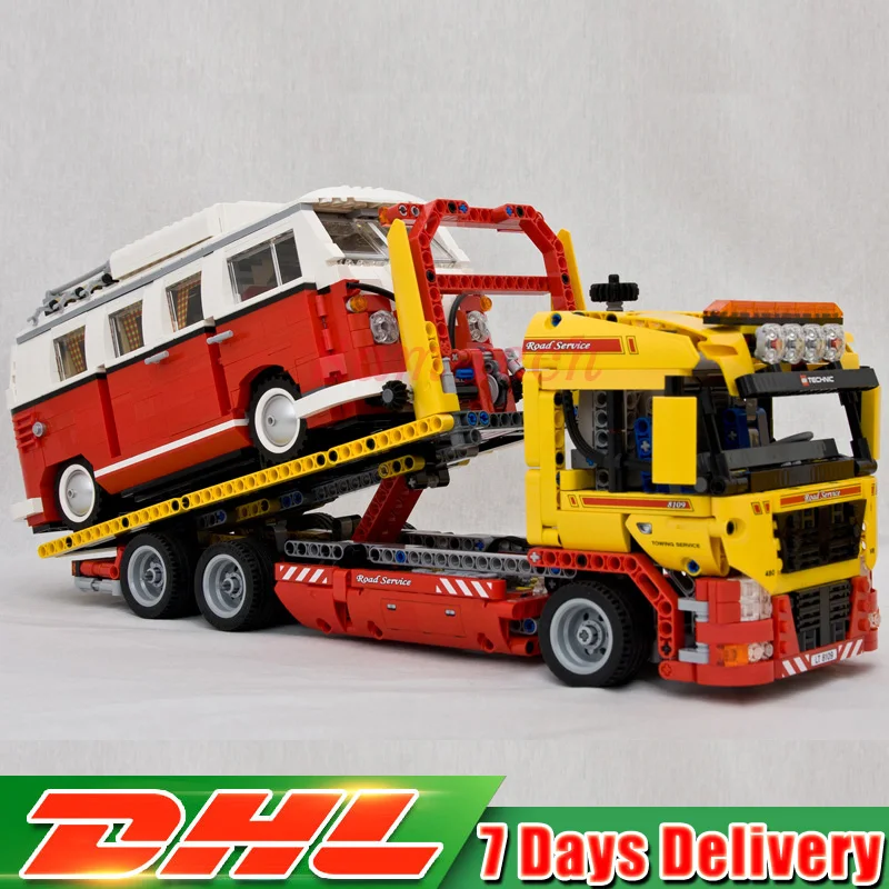 

Lepin 20021 Flatbed Trailer +21001 Volkswagen T1 Camper Van Model Building Blocks Bricks Kits Toy Compatible Legoings 8109 10220