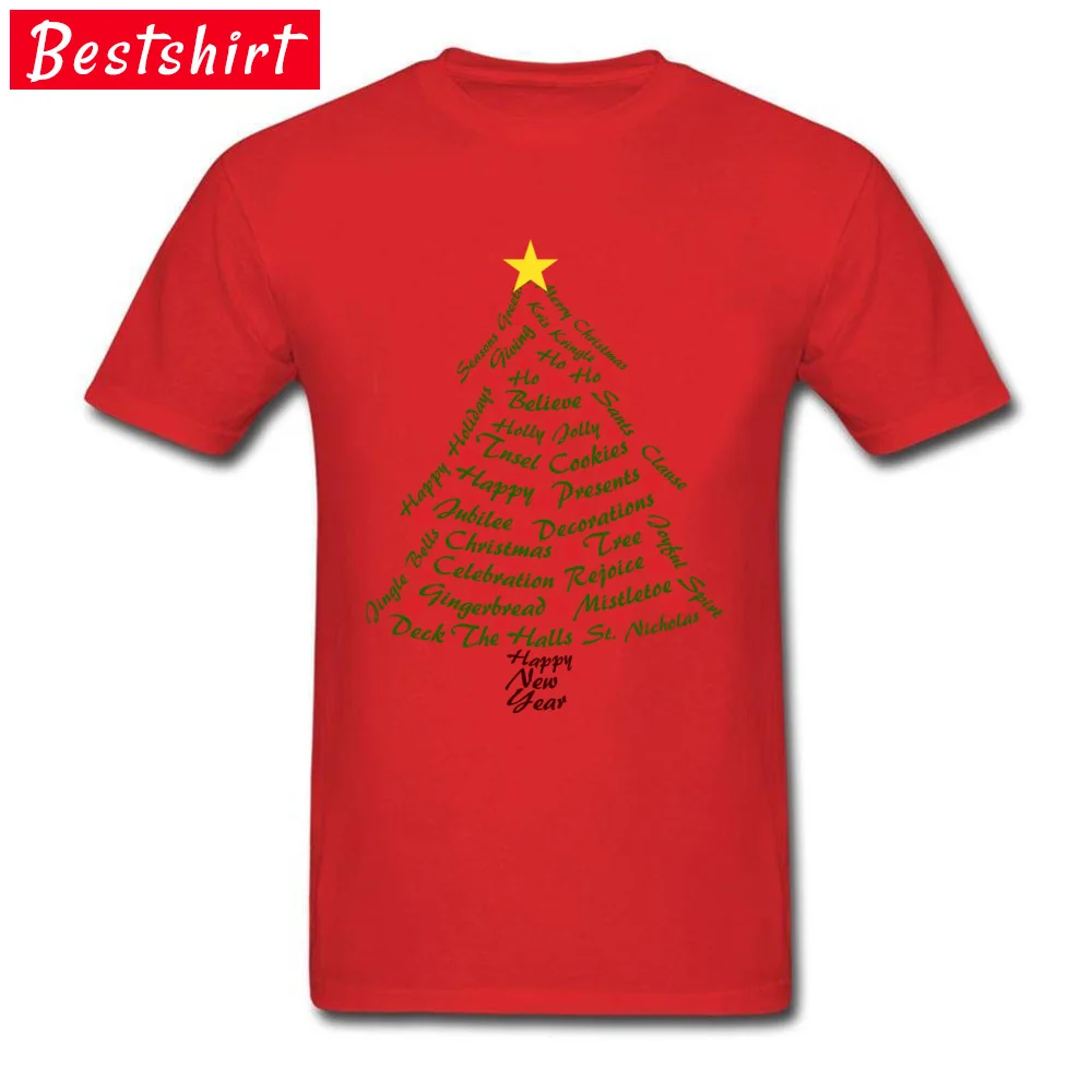 

Christmas Tree Typography Letter All Cotton Man T-Shirt Happy New Year Best Gift T Shirt For Friend Red Celebration Tshirt New