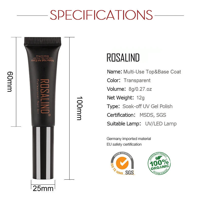 

Rosalind Gel Lacquer Gel Nail Polish Soak Off Long Lasting Gel Varnish Nail Manicure UV LED Nail Gel Base Coat Top Coat
