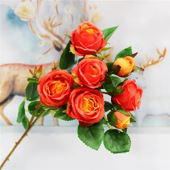

European Fake Long Stem Rose (7 heads/piece) Simulation Scottish Roses for Wedding Home Decorative Artificial Flowers