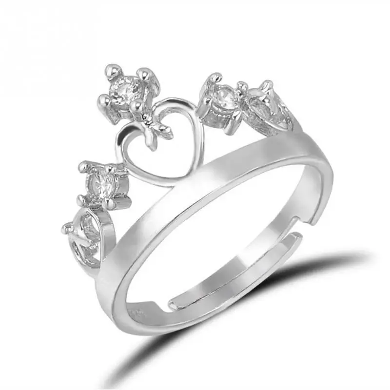 Silver Jewelry Design Korean Open Ring Wedding Diamond Ring Crown Ring