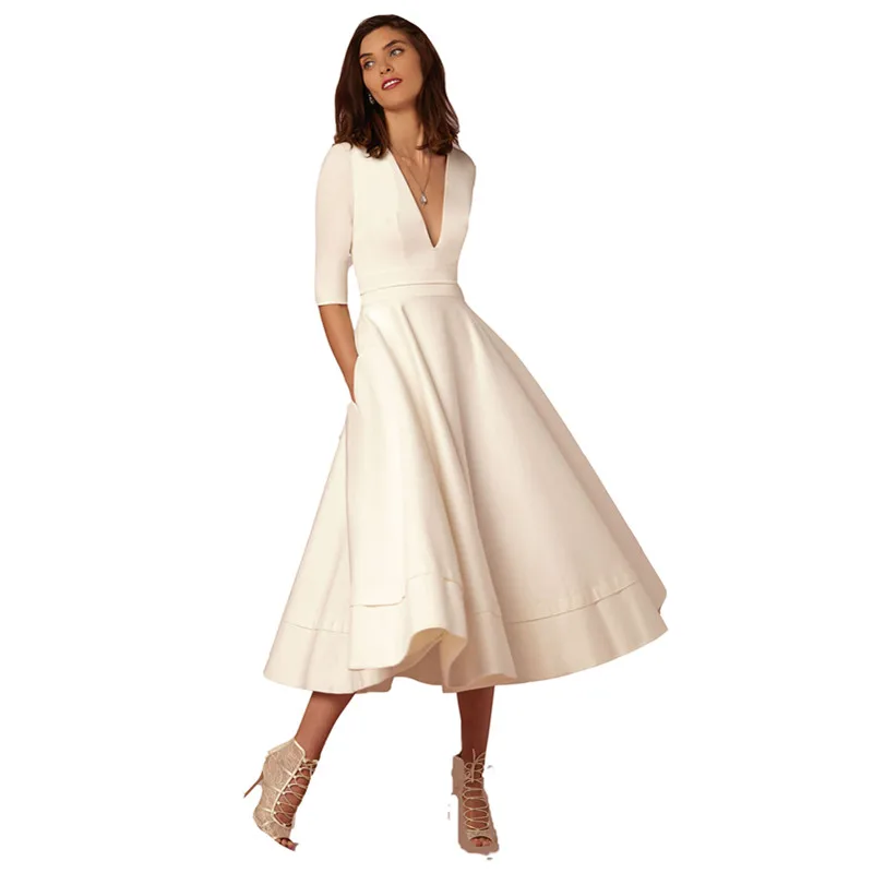 

2018 New Autumn Winter Long Dress Women Deep V-Neck Half Sleeve Sexy Party Dresses Fashion Elegant Vintage Ladies Dress vestidos