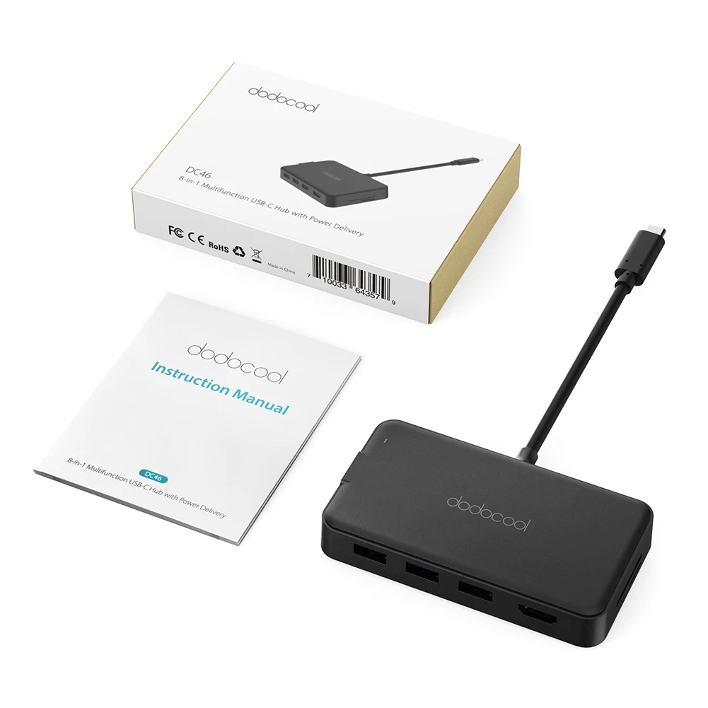 Многофункциональный usb хаб dodocool 8 в 1 концентратор USB C Type с 4K видео HDMI гигабитный