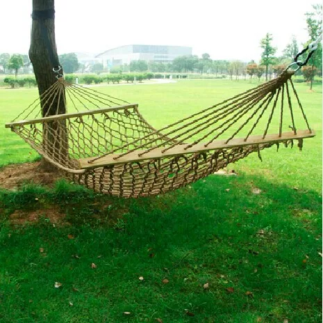 

Outdoor tent activities of cotton rope hammock double mesh adult children swing wooden stick type 200kg