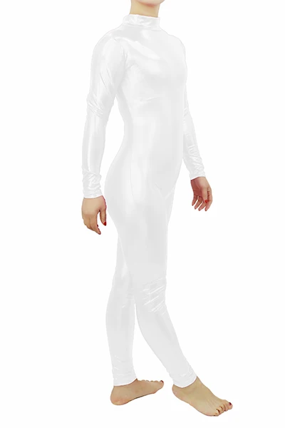 Женские Серебристые комбинезоны цвета металлик с длинным рукавом, цельный костюм зентай из лайкры и спандекса, гимнастическая Одежда для танцев - Цвет: Белый