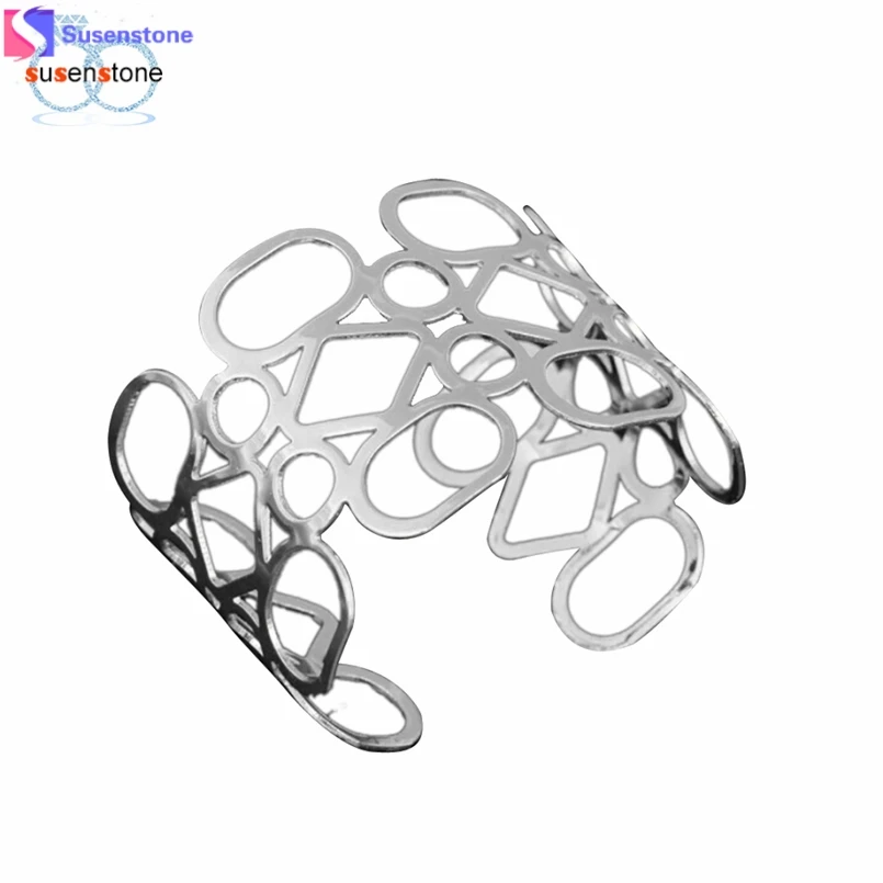 

SUSENSTONE Fashion Europe irregular pierced graphic Metal Bangles #3-4