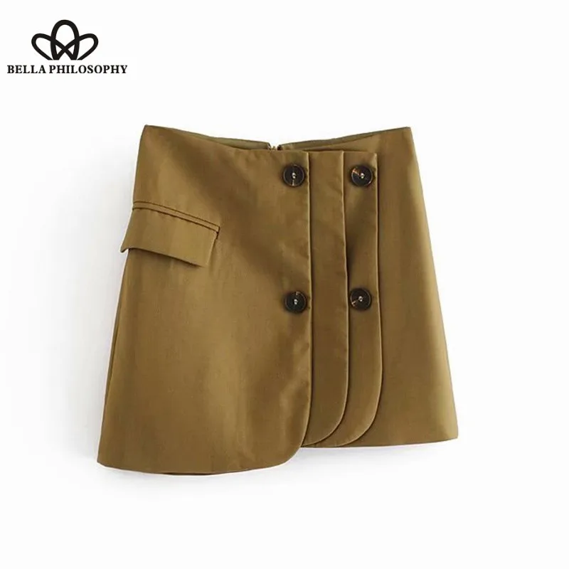 Wonder 2018 new Vintage Stylish Buttons Asymmetrical Mini Skirt Back Zipper Streetwear Ladies Chic Skirts Casual Faldas Mujer