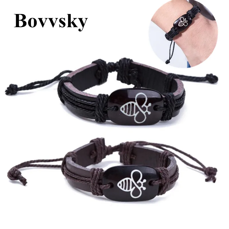 www.waldenwongart.com : Buy Bovvsky Hot sale simple men Bracelet Lovely Bee Leather Bracelet Handmade ...