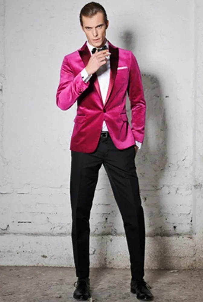 2018 Latest Coat Pant Designs Hot Pink Velvet Custom Blazer Tuxedo