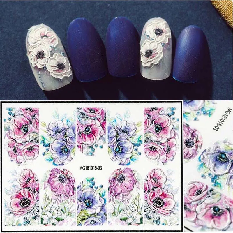 

1 Sheet Embossed 3D Nail Stickers Engraved Flower Pattern Nail Art Decals Decoration