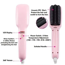 2 In 1 LCD PTC Heating Simply Straight Ionic Electric Fast Hair Straightener Brush Comb Straightening Brush