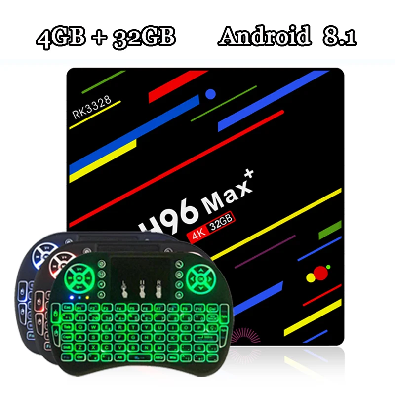Kopen RUIJIE H96 MAX Plus Tv Box Android 8.1 Rockchip RK3328 Quad Core 4 gb RAM 32 gb ROM Smart Tv 2.4g Wifi H.265 4 k H96 MAX +