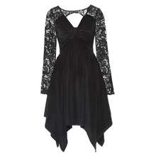 Rosetic, женское асимметричное платье, черное, с открытой спиной, кружевное, v-образный вырез, сексуальные, для выпускного, ретро, вечерние, викторианский стиль, готика, черная, элегантная одежда для вечеринок