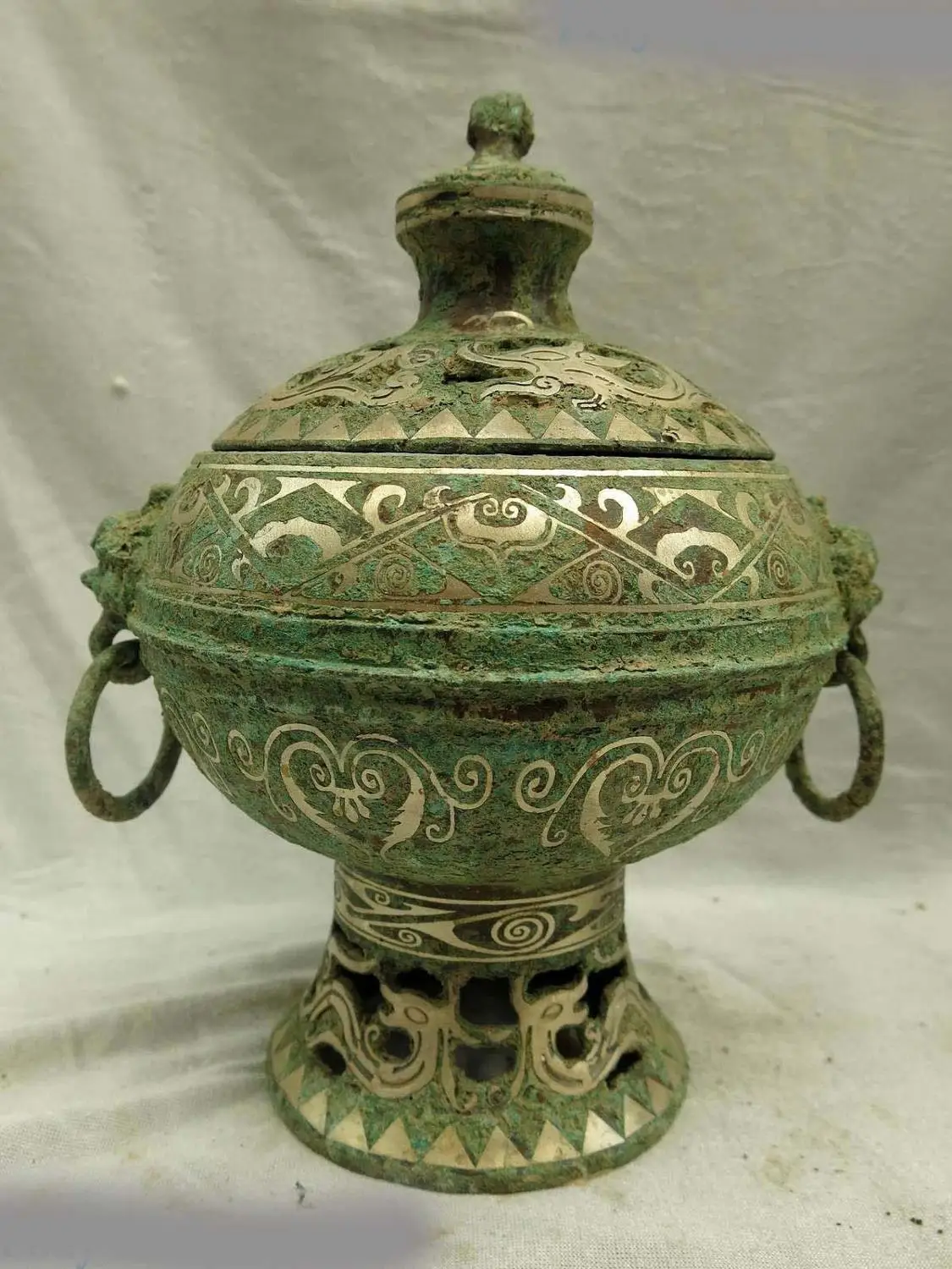 

China old bronze fine silver decorative design censer Incense Burner Statue
