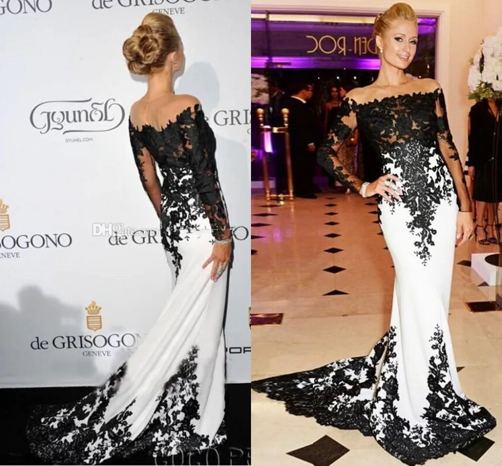 Robe de cocktail longue noir et blanc