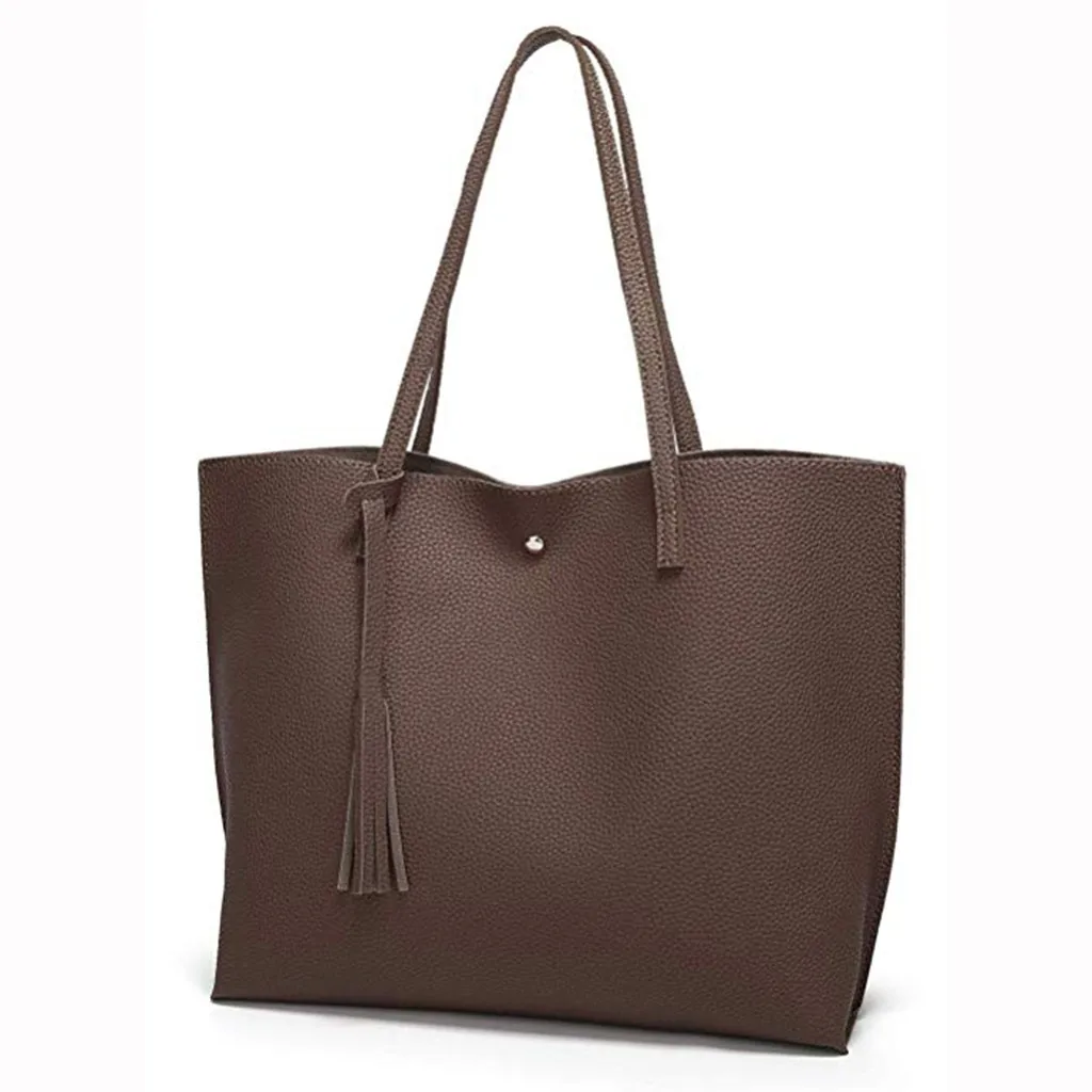 Женская портативная Большая вместительная сумка на плечо, женская модная однотонная сумка с бахромой, Большая вместительная сумка для покупок, рюкзак сумки для покупок