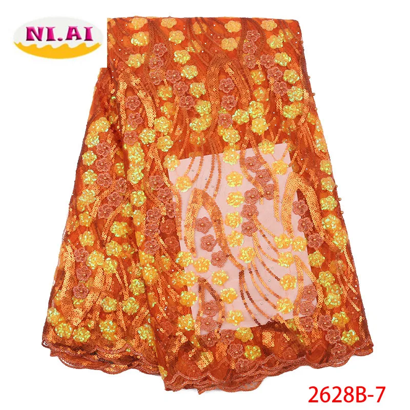 

Latest African Tull Lace Fabrics High Quality 2019 Nigerian Net Lace Fabric With Sequins Lace Material For Women Dress XY2628B-7