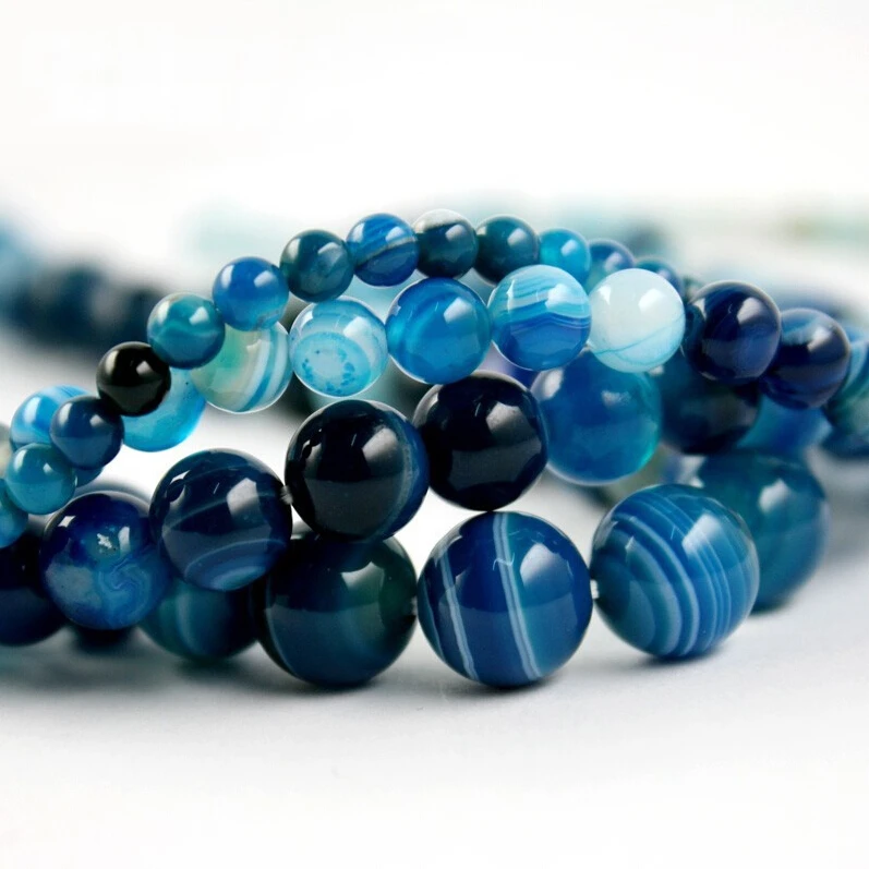 

Hot Sale high quantity AAA+ blue stripe Onyx Round natural stone Loose Beads 4Mm 6mm 8mm 10mm A string