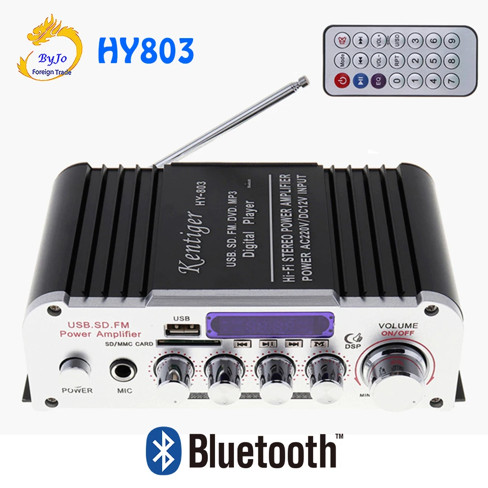 HY803 мини-усилитель автомобильный усилитель Bluetooth усилитель 40 Вт+ 40 Вт FM микрофон MP3 для автомобиля домашняя USB поддержка AC 220 В или DC 12 В