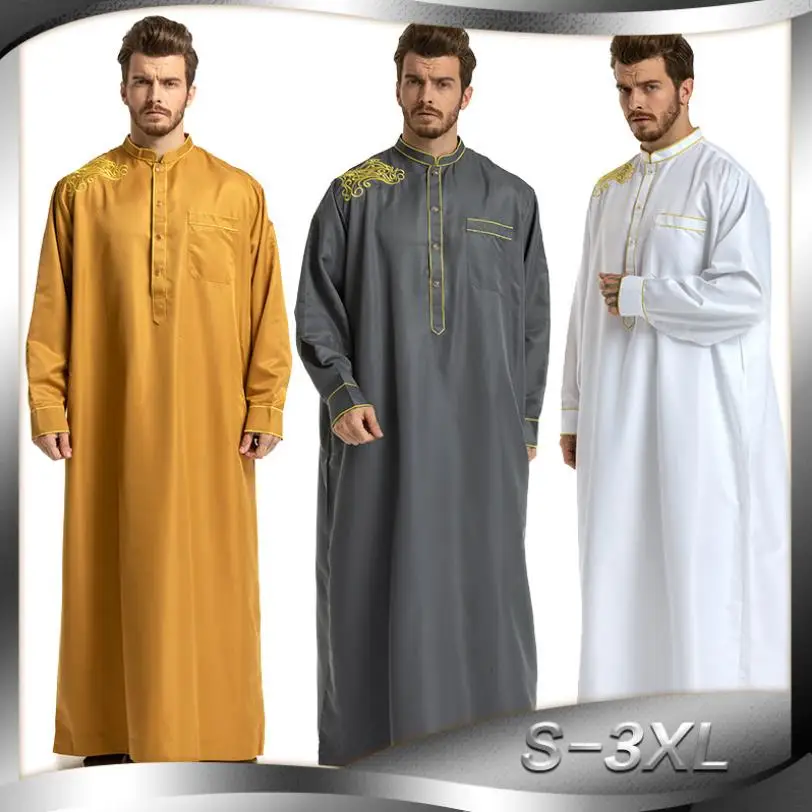 Full length embroidery Muslim robes men fashion dubai islamic plus size