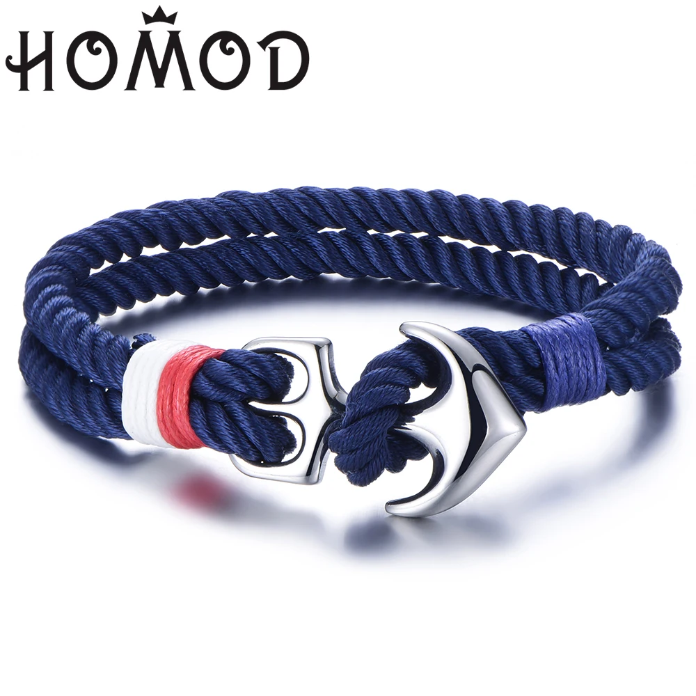 HOMOD 2019 الساخن الفولاذ المقاوم للصدأ مرساة أساور الرجال بحري بقاء حبل سلسلة سوار Paracord الذكور التفاف المعادن الرياضة السنانير