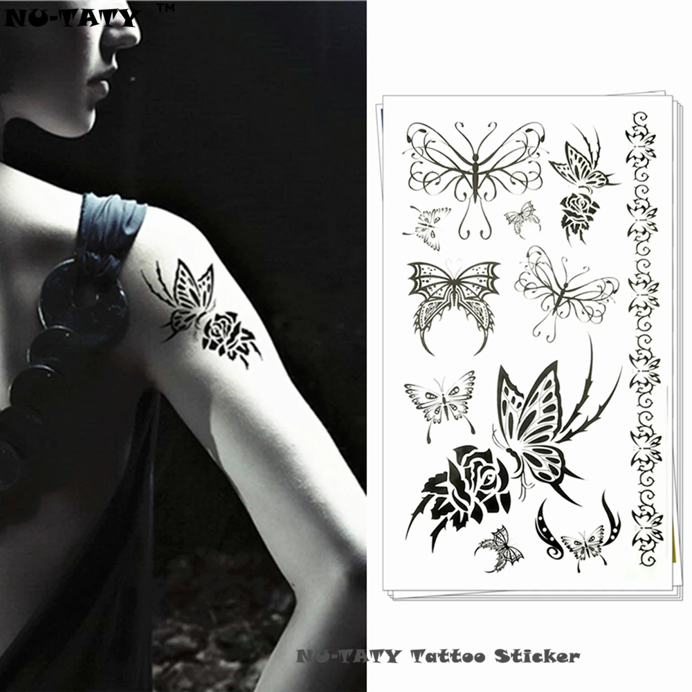 Tatouage Papillon 3d Noir Et Blanc Nu-taty – Faux Tatouage Papillon Libellule Noir Pour Enfant, Autocollant  Temporaire, Flash, Art Corporel, Henné, Imperméable, 10x17cm - Temporaire  Tatouages - AliExpress