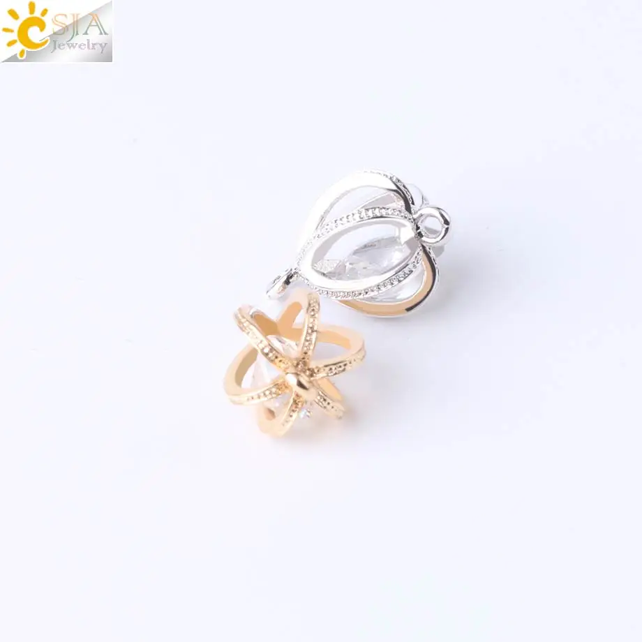 

CSJA Women Jewelry Crown Beads Statement Bracelet Making Charms Zircon Cage Gold Color Dangle Findings Copper Accessories S294