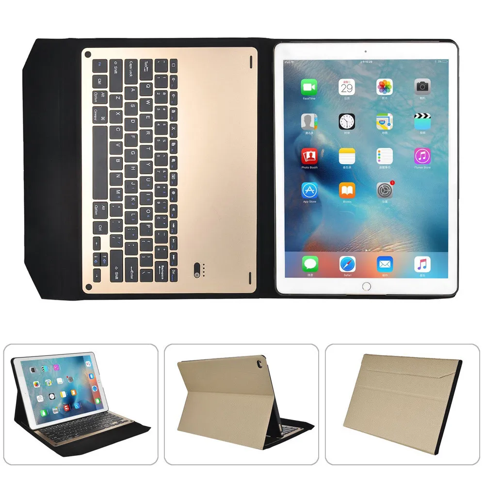 

For iPad Pro 12.9inch Ultra Aluminum Bluetooth Keyboard PU Leather Case Cover 20A Drop Shipping