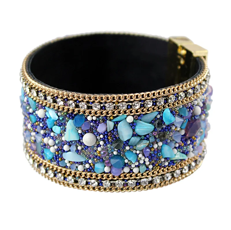 FUYA New Fashion Jewelry Woman Bangle Bracelet,Magnetic clasp High-grade Leather Crystal Stones Accessories