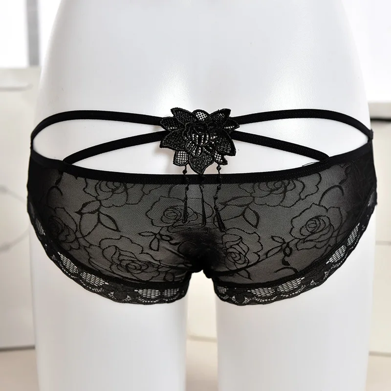 

Cross Transparent Sexy Lotus Breathable Underwear Female Lace Black One Size Valentines Panties Low Price New Arrivals On Sale