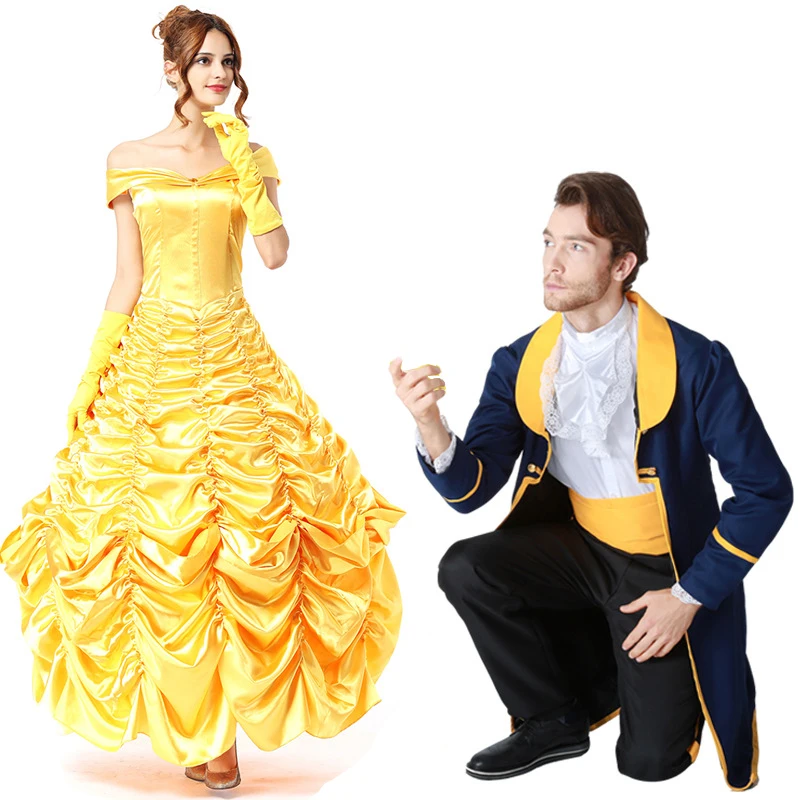 

Beauty And The Beast Cosplay Costume Set Couple Costumes Princess Belle Dress Prince Beast Halloween Outfit Men Women