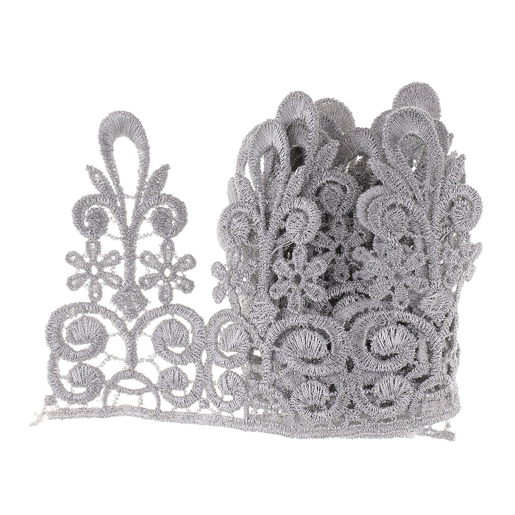 1 Yard Crown Metallic Embroidered Lace Trim Ribbon Wedding Appliques DIY Sewing Craft 