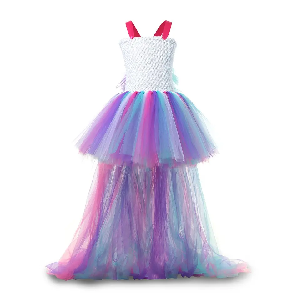 PaMaBa Unicorn Mane Design Children's Princess Tutu Dress Colorful Swing with Long Train Kids Multi Layers Girls Party Dress-up PaMaBa Unicorn Mane Design Children's Princess Tutu Dress Colorful Swing with Long Train Kids Multi Layers Girls Party Dress-up