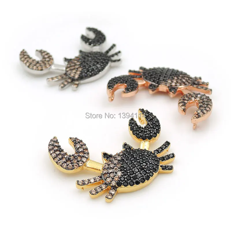 

26*20*4mm Micro Pave Yellow&Black CZ Crab Charm Of Double Circles Fit For Making Necklaces Jewelry