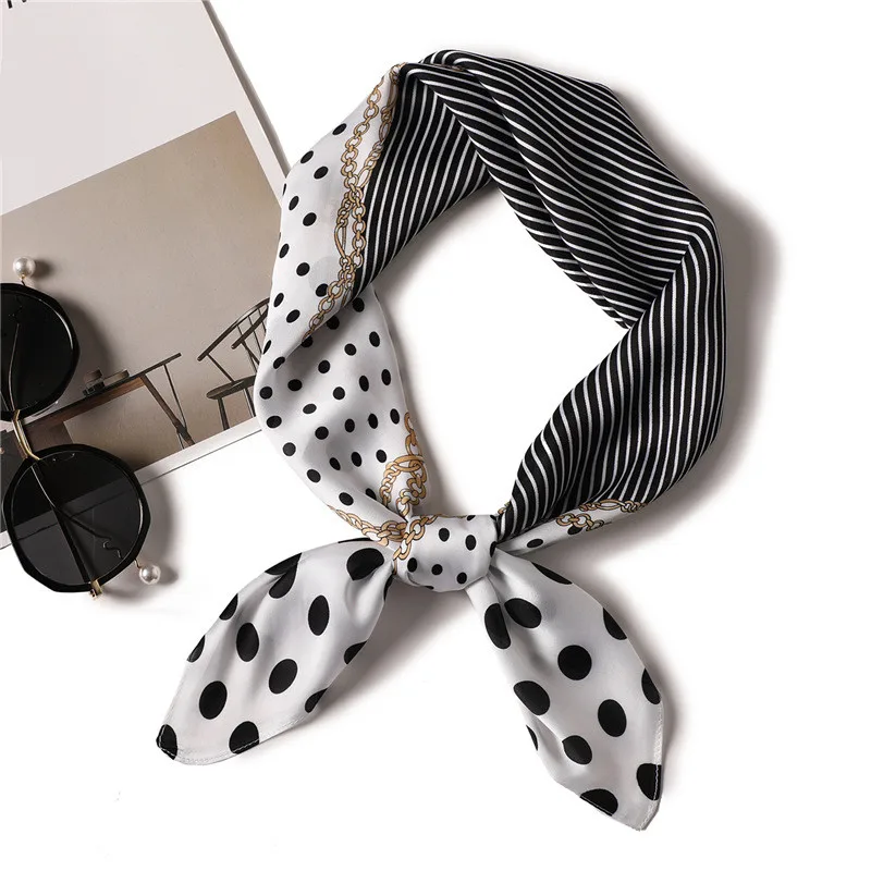2019 luxury square small scarf dot striped hair head scarves Tie Neck Bandana red Silk Bag foulard Kerchief women female gift