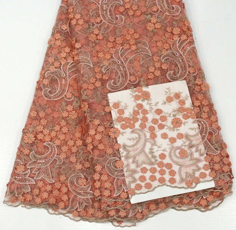 

orange African Laces Fabrics Embroidered High Quality French Lace Fabric stone Nigerian Net tulle Lace Fabric