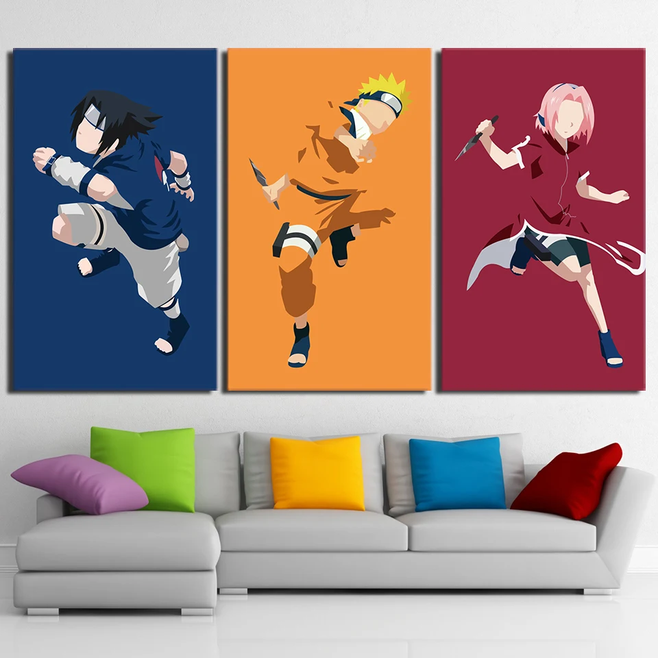 

Canvas Wall Art Poster Frame Home Decor Kids Room HD Printed Anime Pictures 3 Pieces Naruto Sasuke Sakura Comic Painting PENGDA