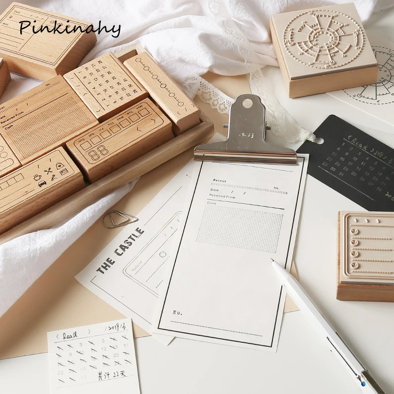 

Vintage Check List Calendar Memo Time Planner Wooden Rubber Stamp Set for DIY Scrapbooking Card Decoration Embossing Craft YZ026