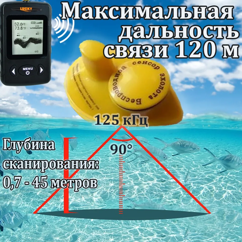 LUCKY FFW718 BLK беспроводной эхолот для рыбалки lucky эхолот эхолот для рыбалки fish finder sonar for fishing эхолоты fishfinder эхолот беспроводной лаки lucky эхолоты для рыбалки глубина сканирования до 45 м