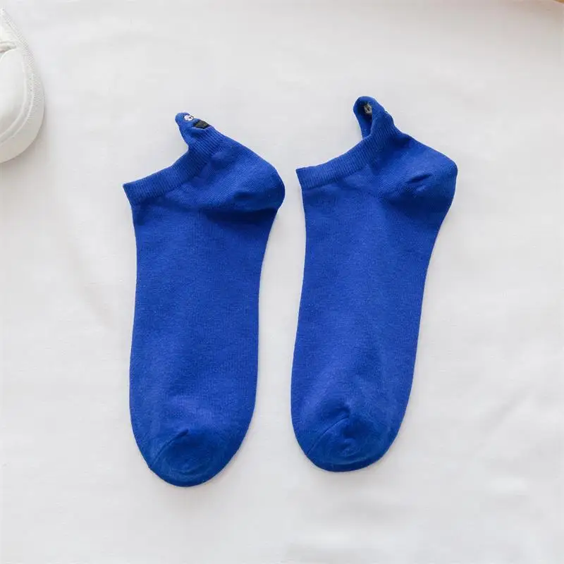 Новинка года; летние носки; носки-башмачки с вышитыми смайликами из мультфильмов; забавные носки на каблуке; модные носки для девочек - Цвет: Синий